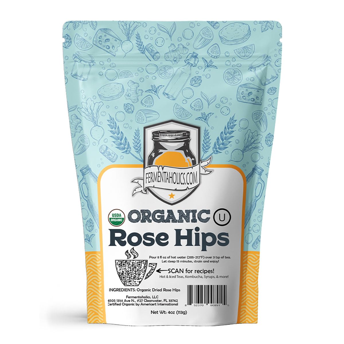 Fermentaholics Rose Hips – 4 oz – USDA Certified Organic Dried Herb – Ideal for Kombucha Secondary Fermentation
