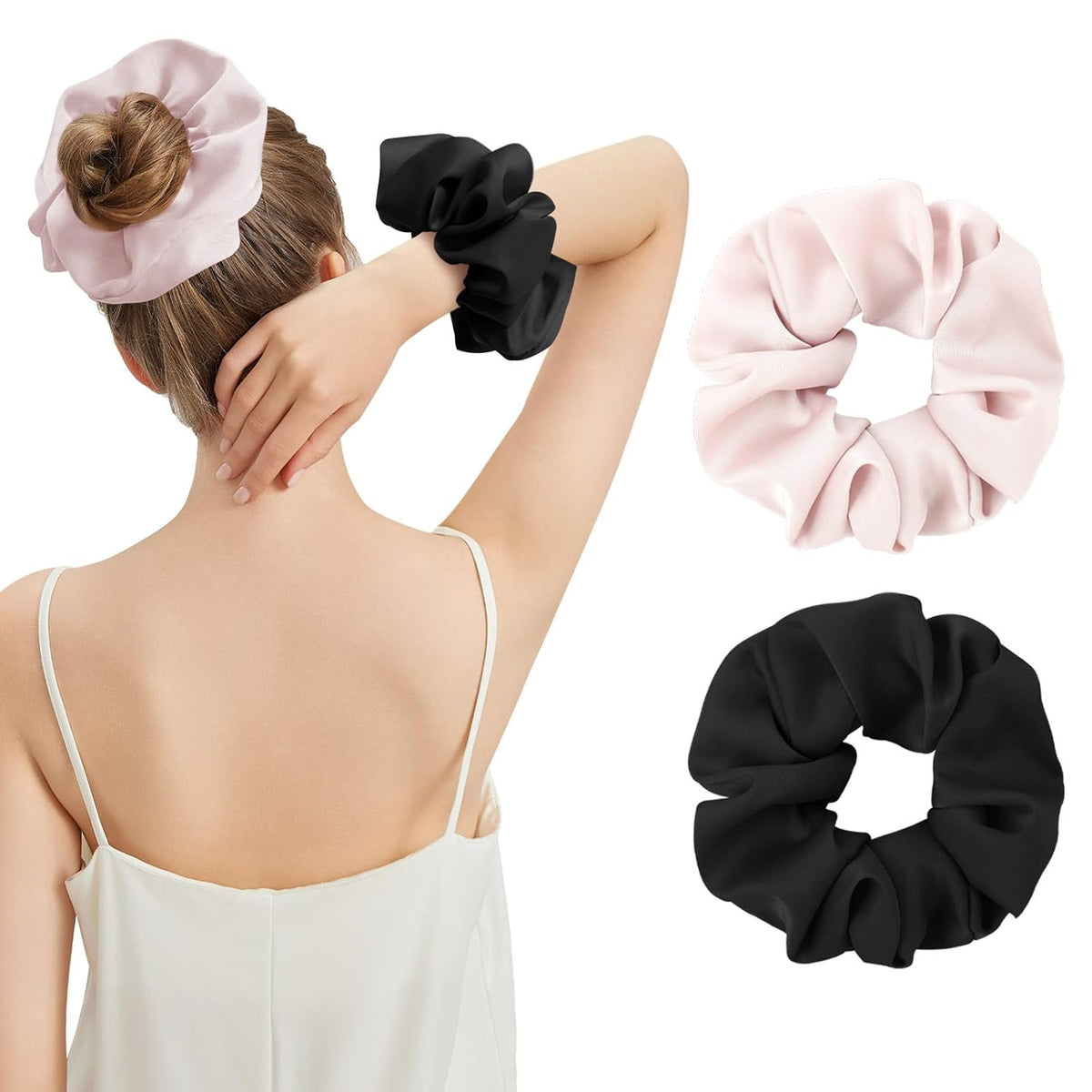 100% Mulberry Silk Scrunchies for Women, Oversized XL Hair Tie for Sleeping, Curly Thick or Thin Hair, No Damage Soft Silk Hair Accessory