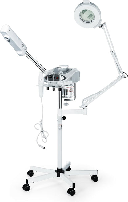Funnylife 3 in 1 Aromatherapy Facial Steamer, 5X Magnifying LED Lamp, High Frequency Machine,Salon Spa Beauty Equipment