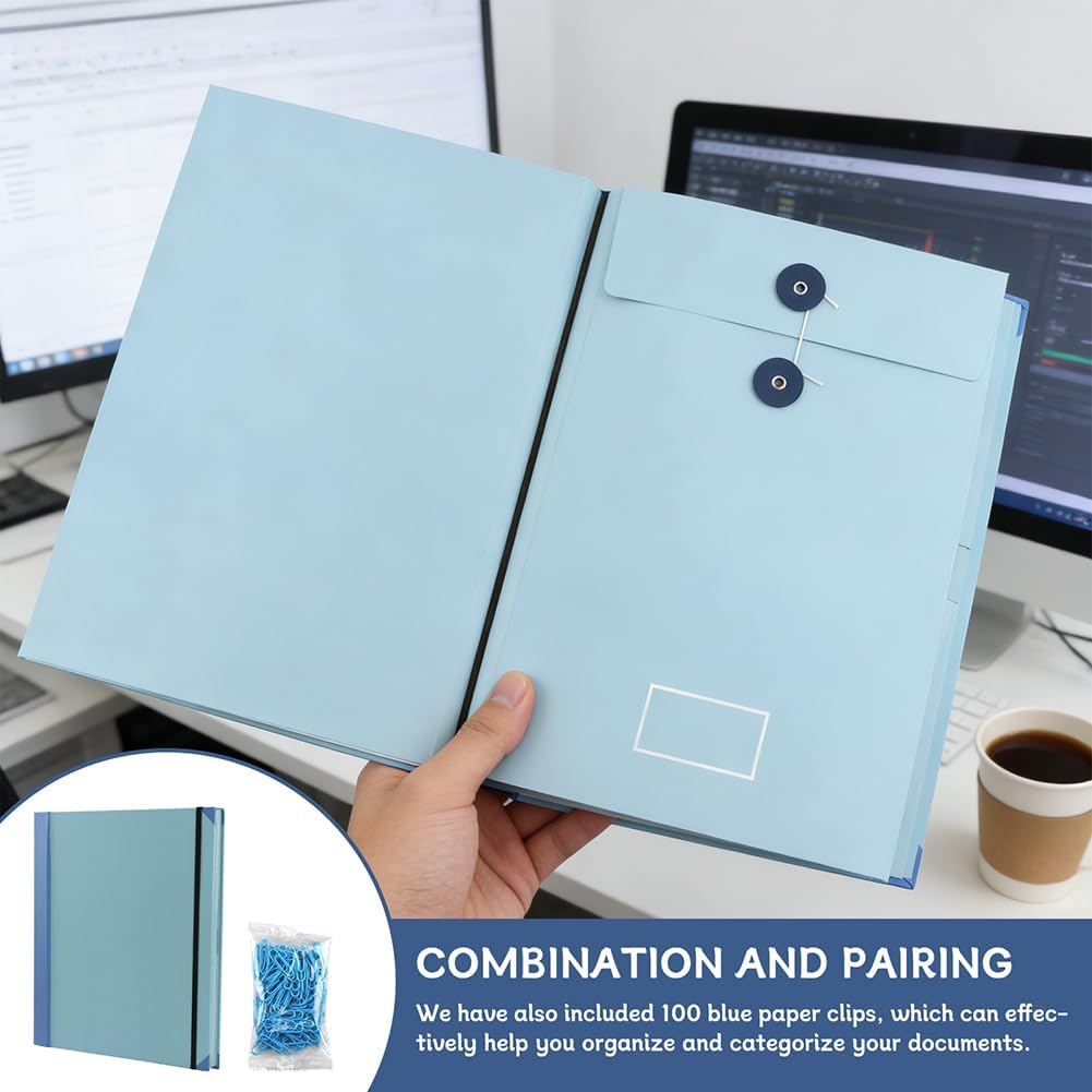 Important Document Organizer, A4 Portfolio Binder Folder with Labels, Blue