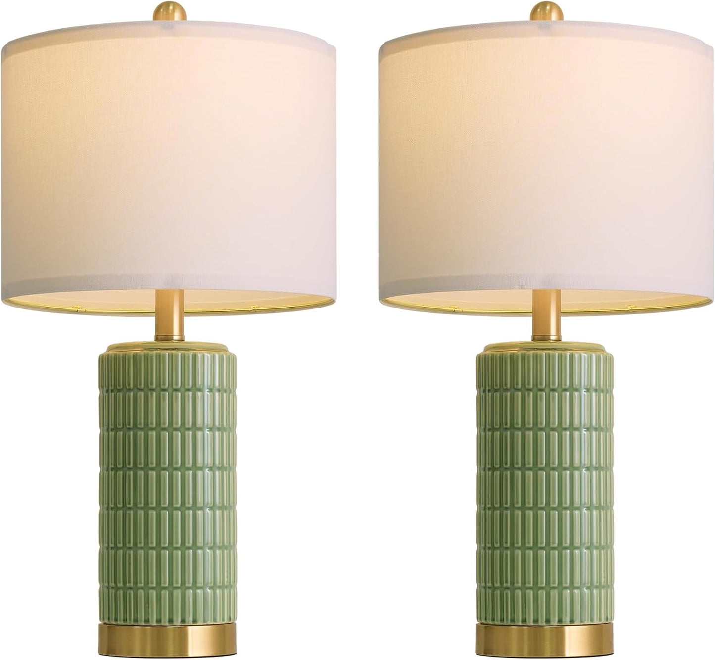 PoKat 20.75" Small Modern Ceramic Table Lamps Set of 2 for Bedroom, White Bedside Lamps for Night Stands, Farmhouse Desk Home Decor Gift Nightstand Table Lamps for Living Room End Table Beige
