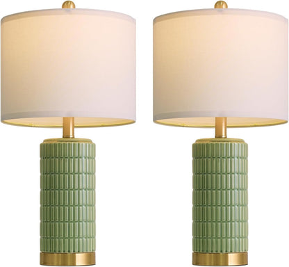 PoKat 20.75" Small Modern Ceramic Table Lamps Set of 2 for Bedroom, White Bedside Lamps for Night Stands, Farmhouse Desk Home Decor Gift Nightstand Table Lamps for Living Room End Table Beige