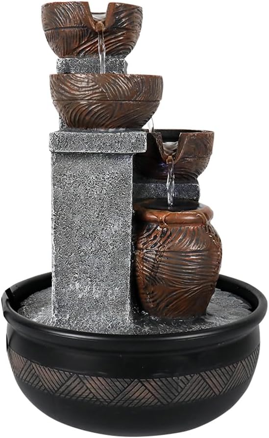 15.7''H Tabletop Water Fountain with LED Lights - Peaceful and Relaxing Water Sound - Small Desktop Waterfall Fountain for Home and Office Decoration