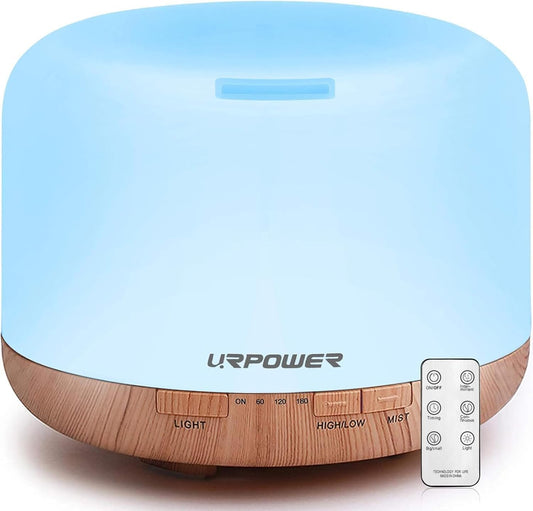 URPOWER 500ml Aromatherapy Essential Oil Diffuser Humidifier Room Decor Lighting with 4 Timer Settings, 7 LED Color Changing Lamp and Waterless Auto Shut-Off