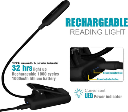 VAVOFO Clip On Book Light for Bed Kids, 7 LED Reading Light with 9-Level Warm Cool White Daylight, Eye Care Lamp with Power Indicator for Bookworms (Blue)