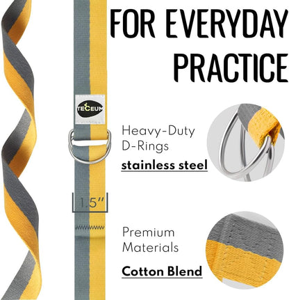 TECEUM 2 IN 1 Yoga & Mat Strap for Stretching – Cotton – 6/8/10 ft