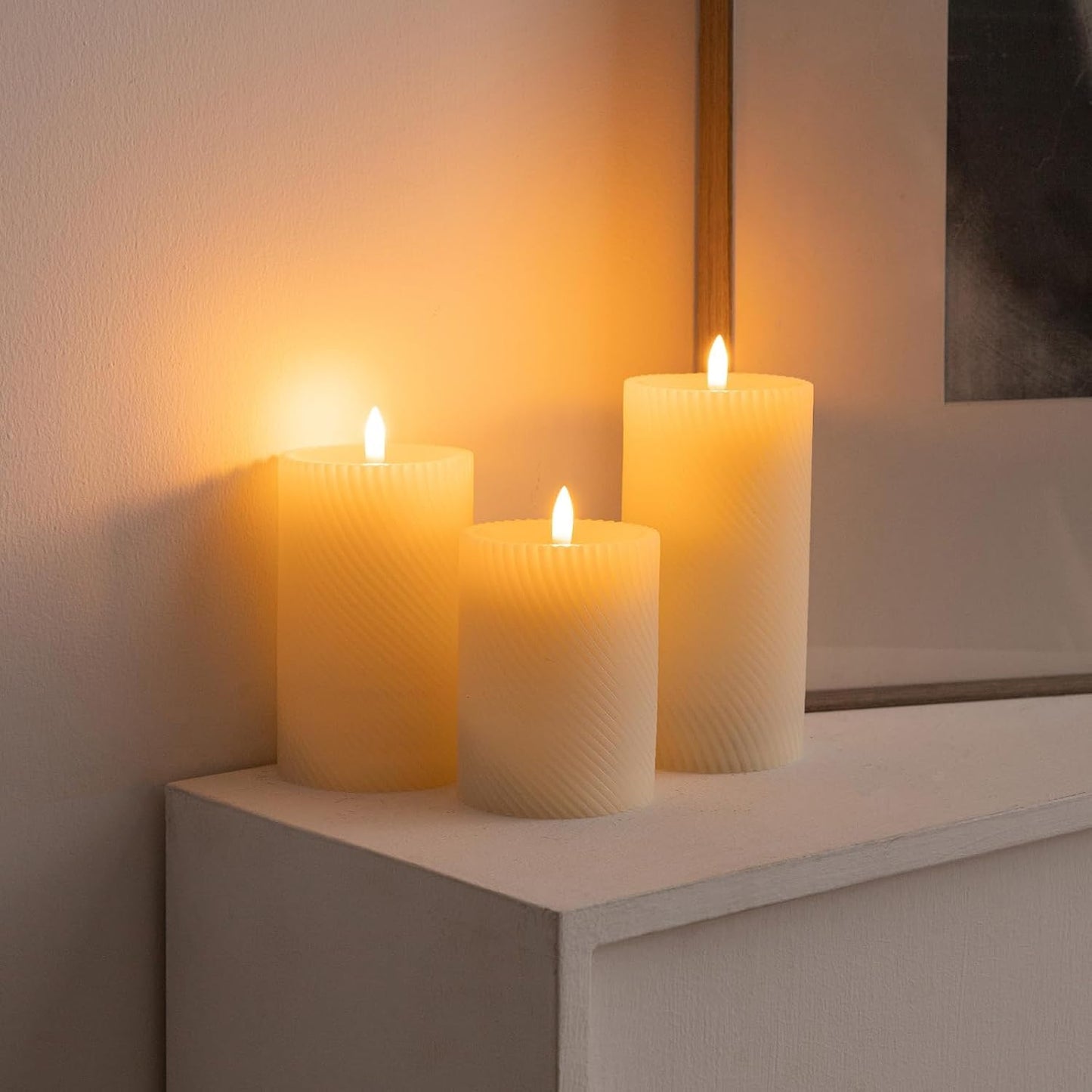 ANGELLOONG Flickering Flameless Candles, Realistic Battery Operated Candles with Remote and Timer, Set of 3 LED Candles for Fall Room Home Wedding Decor Centerpieces Table Party Christmas Decorations