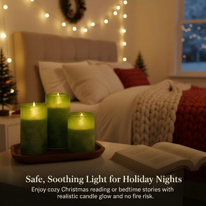 ANGELLOONG Flickering Flameless Candles, Realistic Battery Operated Candles with Remote and Timer, Set of 3 LED Candles for Fall Room Home Wedding Decor Centerpieces Table Party Christmas Decorations