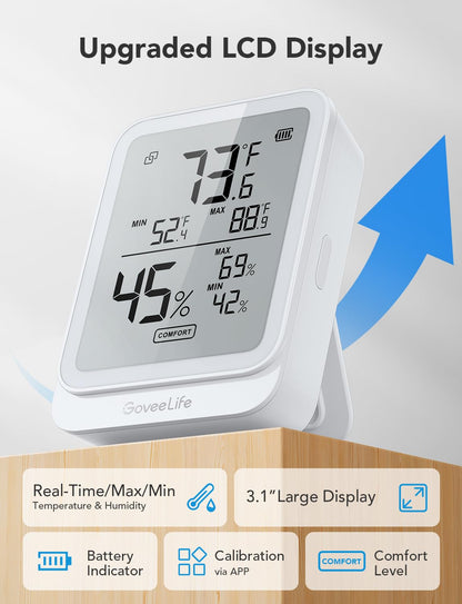 GoveeLife Hygrometer Thermometer H5104 2Pack, Bluetooth Room Temperature Monitor with APP Alert and 2 Years Date Storage Export, Remote LCD Digital Hygrometer Indoor Humidity Meter, Greenhouse