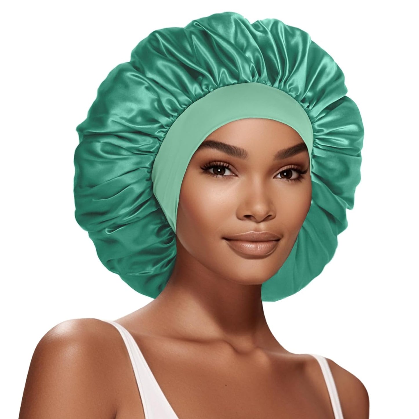 Extra Large Satin Bonnet Hair Cap for Women Men | 17inches, Jumbo Silk Sleep Cap, Wide Elastic Band for Braids Curly Hair Locs, Black