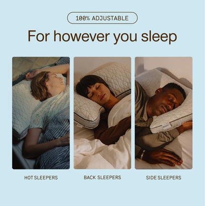 Coop Home Goods Cool+ Adjustable Pillow, Queen Size Plus Shaped Memory Foam Pillows with Cooling Gel, Back, Stomach or Side Sleeper, Neck Support for Sleeping, CertiPUR-US/GREENGUARD Gold