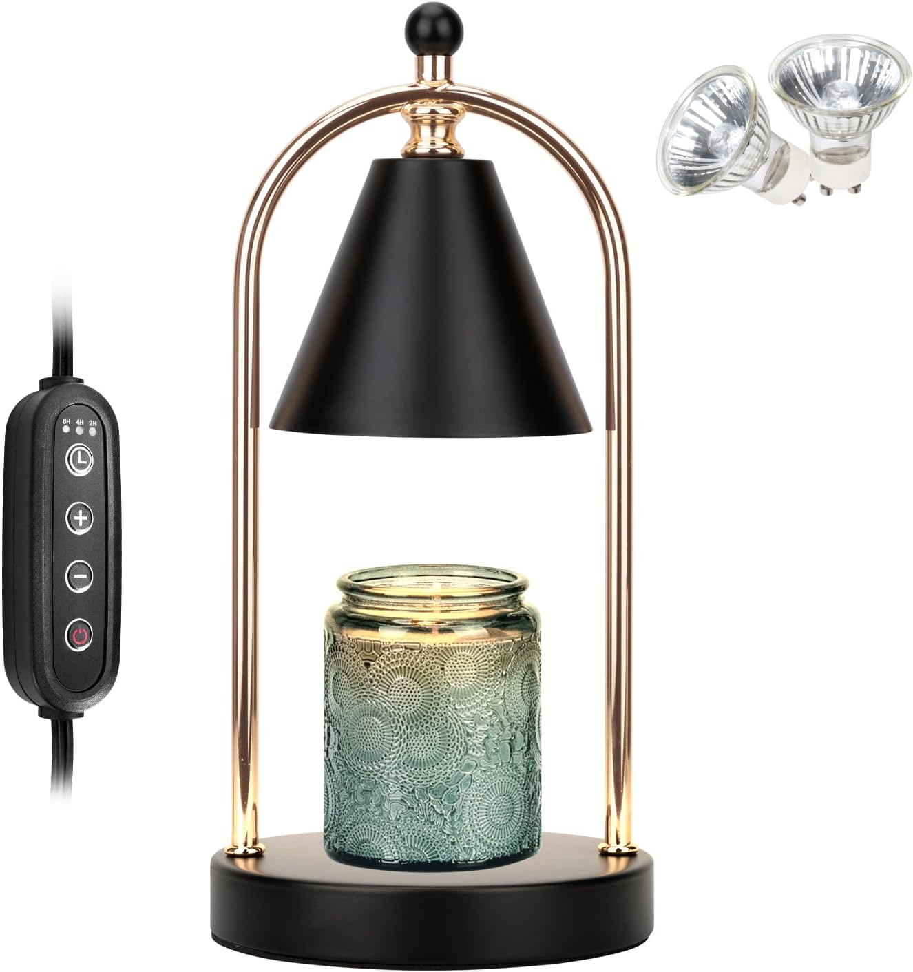 Candle Warmer Lamp with Timer, Electric Black Candle Warming Light for Bedroom, Dimmable Wax Melts Warmer for Home Decor Beside Lamp Gifts for Women (2 Bulbs Included)