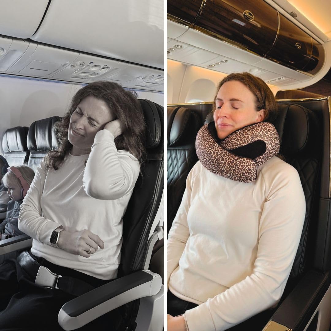 FlyHugz® Neck Travel Pillow Memory Foam Neck Pillow for Comfort on Airplane Compact and Ergonomic Design for Travel, Car Rides, and Home Use Ideal for Adults and Kids.