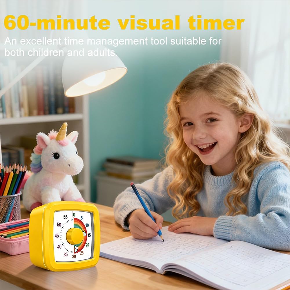 Visual Timer for Kids & Adults, 60 Minute Rainbow Countdown Timer, Time Management Tool for Classroom, Home, Kitchen, Office, School (Green-Round-Rainbow)
