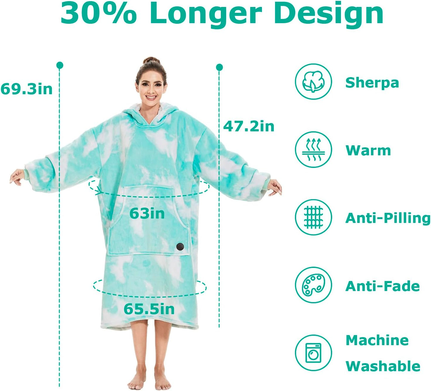 THREE POODLE Wearable Blanket Hoodie for Women, Oversized Sherpa Sweatshirt Blanket for Adults Men, Cozy Hooded Blankets, Gifts for Teen Girls Women Mom Sister