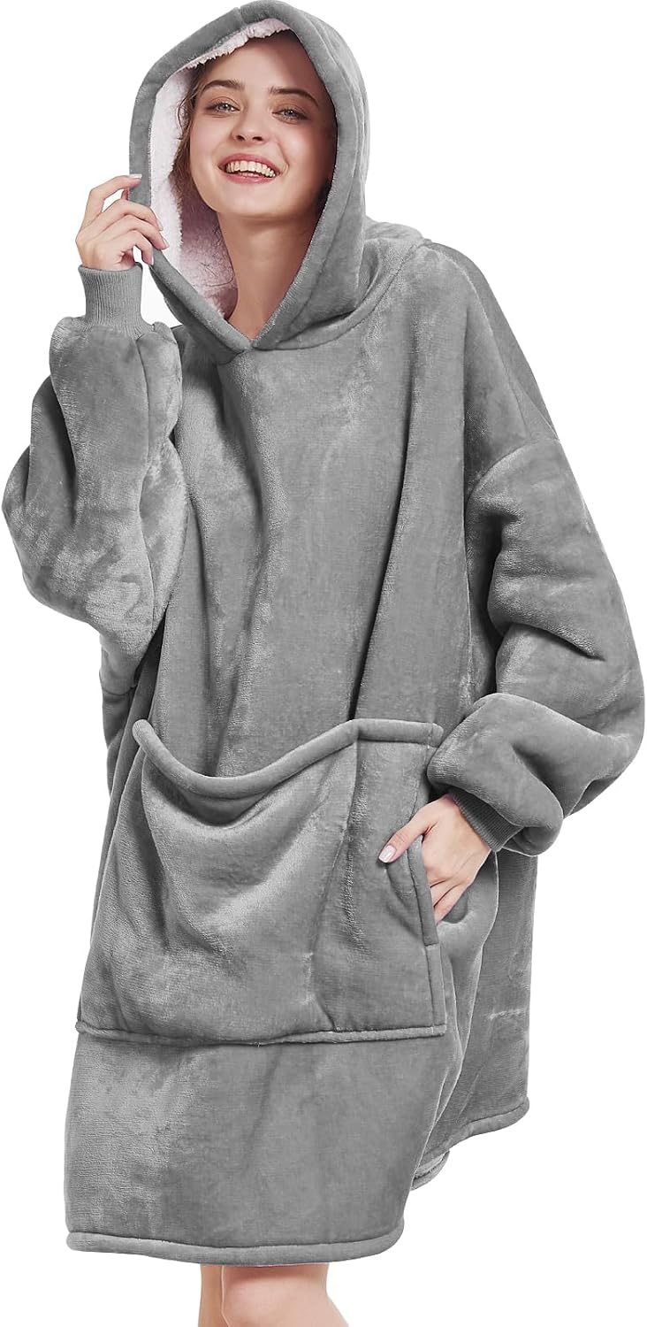 Aemilas Wearable Blanket Hoodie - Warm Sherpa Blanket Sweatshirt as Gifts for Adult Women Mom Men, One Size Fits All