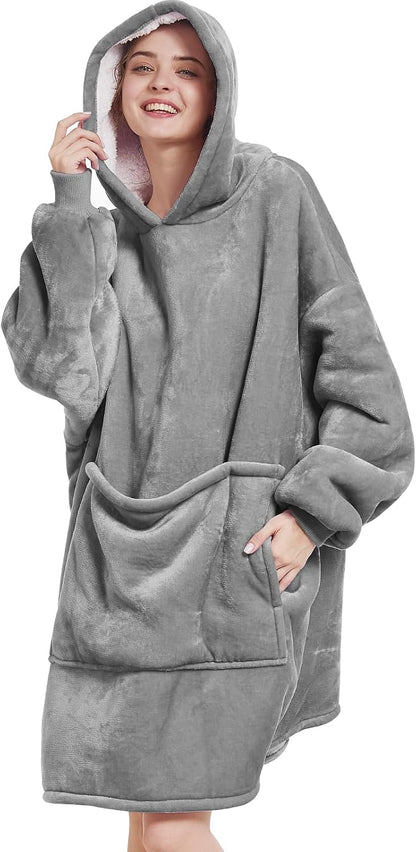 Aemilas Wearable Blanket Hoodie - Warm Sherpa Blanket Sweatshirt as Gifts for Adult Women Mom Men, One Size Fits All