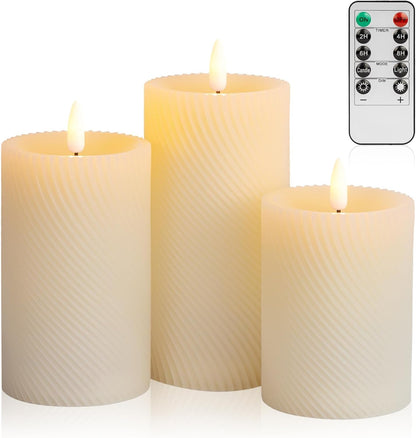 ANGELLOONG Flickering Flameless Candles, Realistic Battery Operated Candles with Remote and Timer, Set of 3 LED Candles for Fall Room Home Wedding Decor Centerpieces Table Party Christmas Decorations
