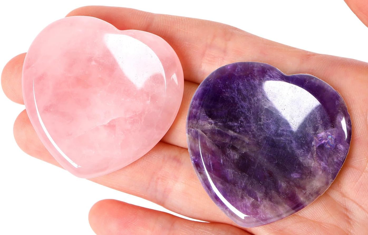 2PCS Worry Stone for Anxiety Tigers Eye Amethyst Healing Crystals Hand Thumb Stones Pocket Gemstones Meditation Accessories Oval Crystal Natural Relax Palm Stone Anxiety Relief Items Stocking Stuffers