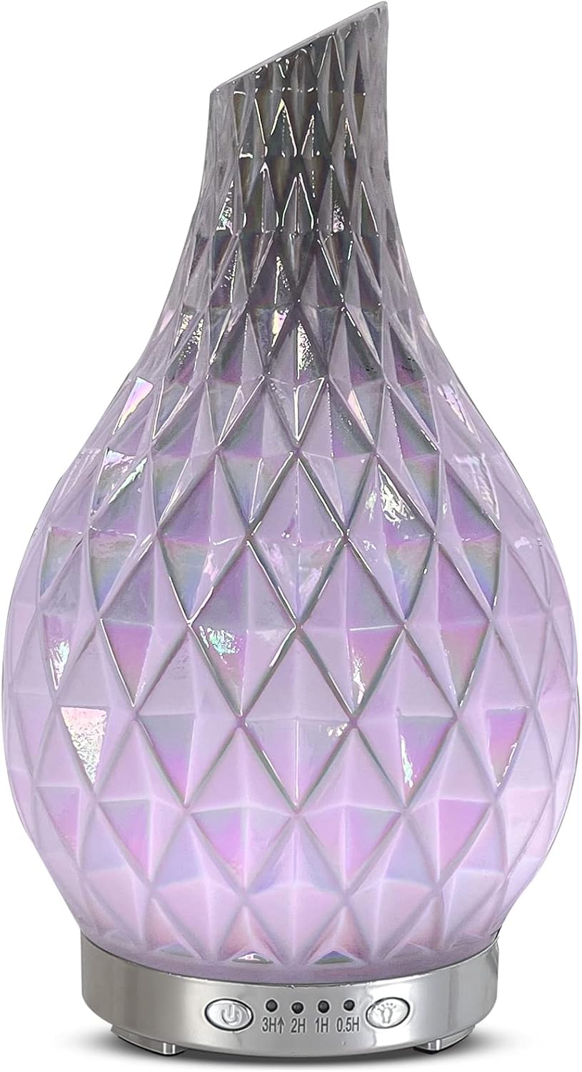 MAXWINER Essential Oil Diffusers Ultrasonic 3D Glass Aromatherapy Diffuser, Auto Shut-Off, Timer Setting, 7 Colors LED Lights Changing for Home, Office, Spa 120ml