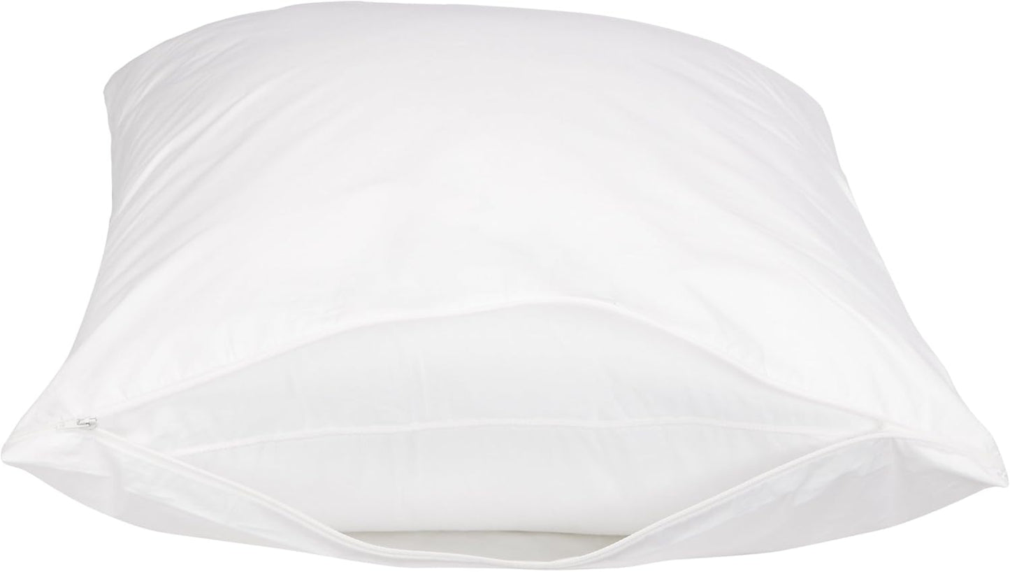 Amazon Basics Standard Breathable 100% Cotton Hypoallergenic Pillow Protector with Zipper, Machine Washable, White, 27 x 21 Inches, Pillows Not Included