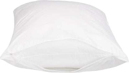 Amazon Basics Standard Breathable 100% Cotton Hypoallergenic Pillow Protector with Zipper, Machine Washable, White, 27 x 21 Inches, Pillows Not Included