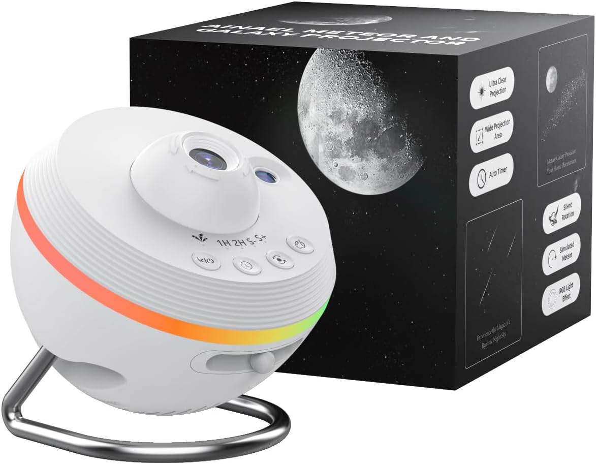 Galaxy Projector, Star Projector Home Planetarium with 1 Glass Projection Disc, 180 Rotatable Starry Sky Night Light with Meteor Effects & Light Strip for Bedroom, Kids & Adults Gift