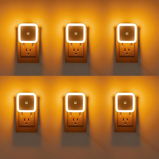 KINUR 6 Pack Night Light, LED Night Lights Plug into Wall with Dusk to Dawn sensors, Plug in Night Lights for Kids Room, Bedroom, Bathroom, Baby Nursery,Stair Lights, Hallway Light, Amber Color