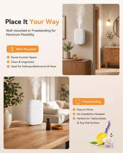 Waterless Essential Oil Diffuser with Bluetooth App Control, Smart Scent Air Machine Covers Up to 3000 Sq Ft for Home, Hotel & Spa, Quiet Aromatherapy Diffuser with Timer & Mode (White)