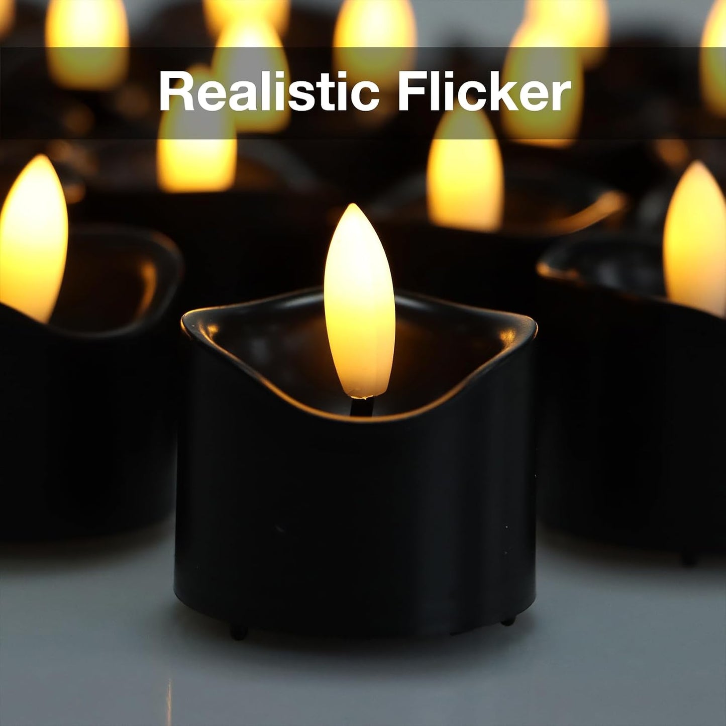 24 Pack Flameless Tealight Candles Battery Operated Tea Lights, Realistic Flickering Electric LED Tea Lights, 3D Wick Fake Tea Lights for Votive, Festival, Party, Wedding Decor