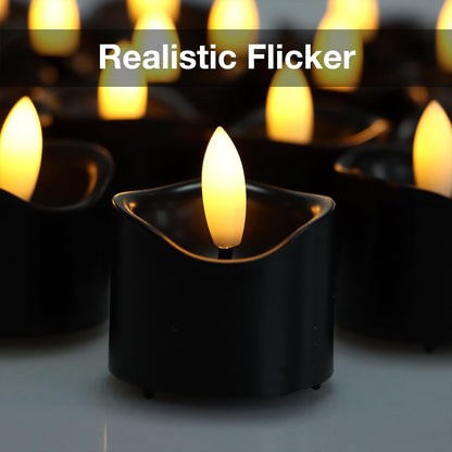24 Pack Flameless Tealight Candles Battery Operated Tea Lights, Realistic Flickering Electric LED Tea Lights, 3D Wick Fake Tea Lights for Votive, Festival, Party, Wedding Decor