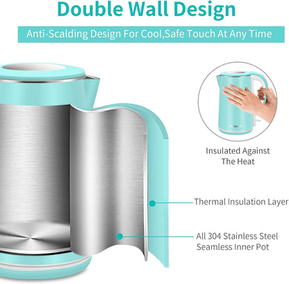 1.8L Blue Electric Kettles Stainless Steel, Double Wall