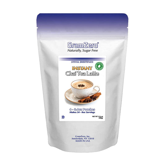 Gramzero Premium Chai Latte Powder Mix | Best Chai Drink Mix | No Sugar Added | Kosher | Stevia Sweetened | 20 Single Serve Packets | Each Packet Makes 8fl Oz Rich and Delicious Instant Chai Tea Latte