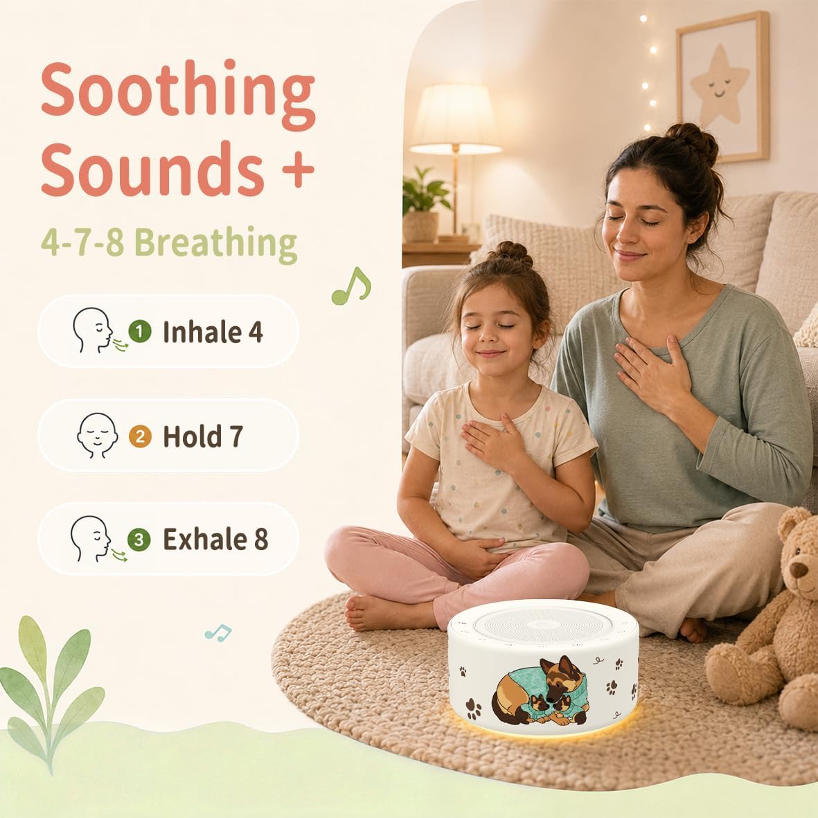 Kipcush White Noise Machine for Baby & Adults, 30 Soothing Sounds, Soft Non-Glare Nursery Lamp, 8 Color Night Lights, Memory Function (Angel V1 White, Standard)