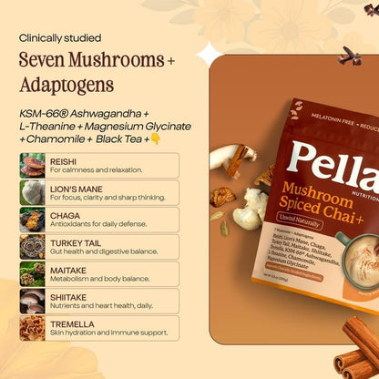 Pella Nutrition Instant Mushroom Spiced Chai Latte for Relaxation - 20 Cups