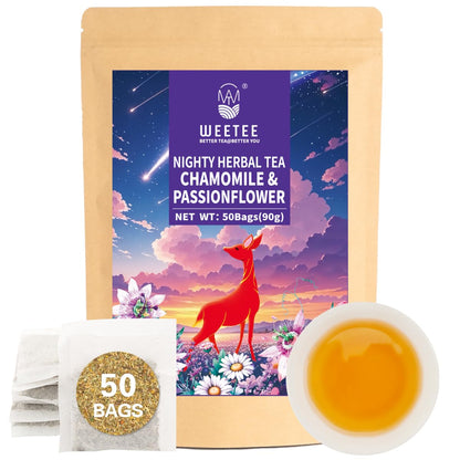 WT WEETEE Chamomile & Passionflower Nighty Herbal Tea Bags 50ct for Bedtime