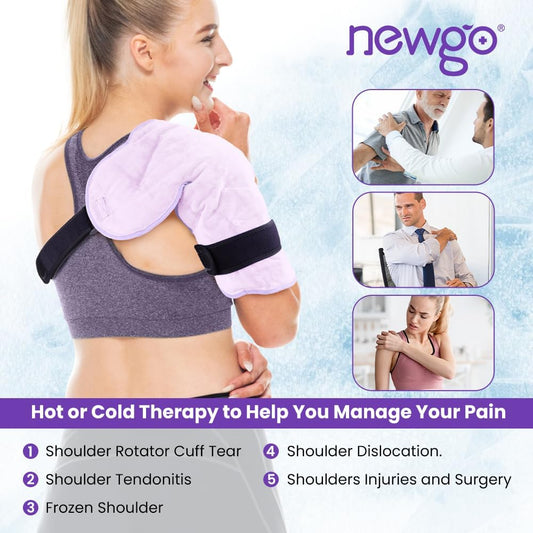 NEWGO Shoulder Ice Pack Rotator Cuff - Reusable Cold Therapy Wrap Shoulder Brace for Pain Relief, Gel Ice Pack for Injuries & Surgery Recovery with Adjustable Strap - Purple