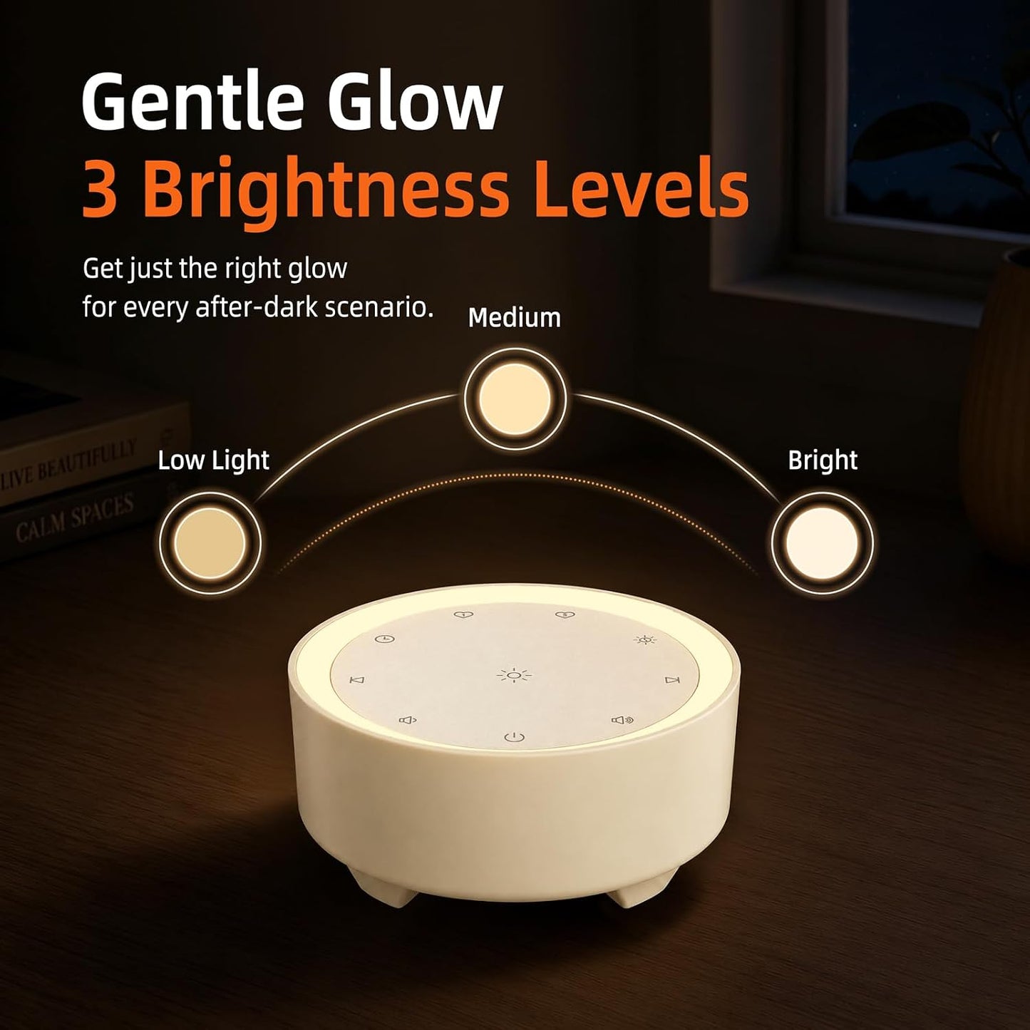 Kipcush White Noise Machine for Sleeping – High-Fidelity Non-Looping Sounds, Dimmable Night Light, USB Powered, Sleep Sound Machine for Baby, Kids & Adults (A - Model White+, Standard)