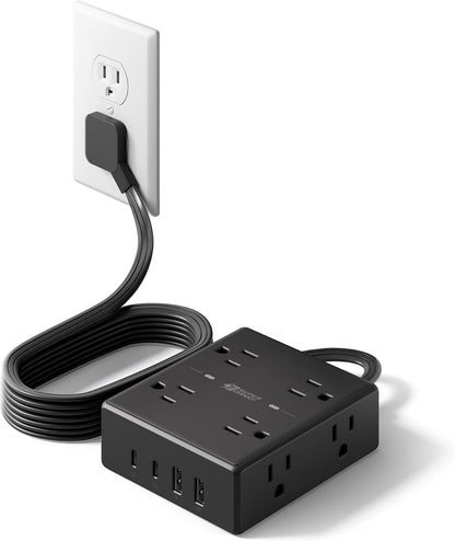 SUPERDANNY Extension Cord,Flat Plug Surge Protector Power Strip,10Ft