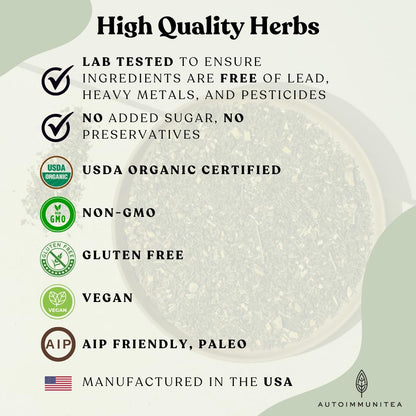 Organic Stinging Nettle Tea Loose Leaf Tea Bags – Soothing Tea for Allergy Relief and Sinus Relief, Lemon Balm, Licorice Root, Caffeine Free, AIP Herbal Seasonal Blend, 15 Count
