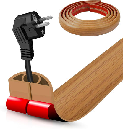 Floor Cord Cover Self Adhesive Cord Hider,10FT Cable Management, Extension Strip Protector for Wires, Prevent Cable Trips for Offices, Gyms, Exhibitions Cavity 0.39"(W) x 0.27"(H) BrownWood