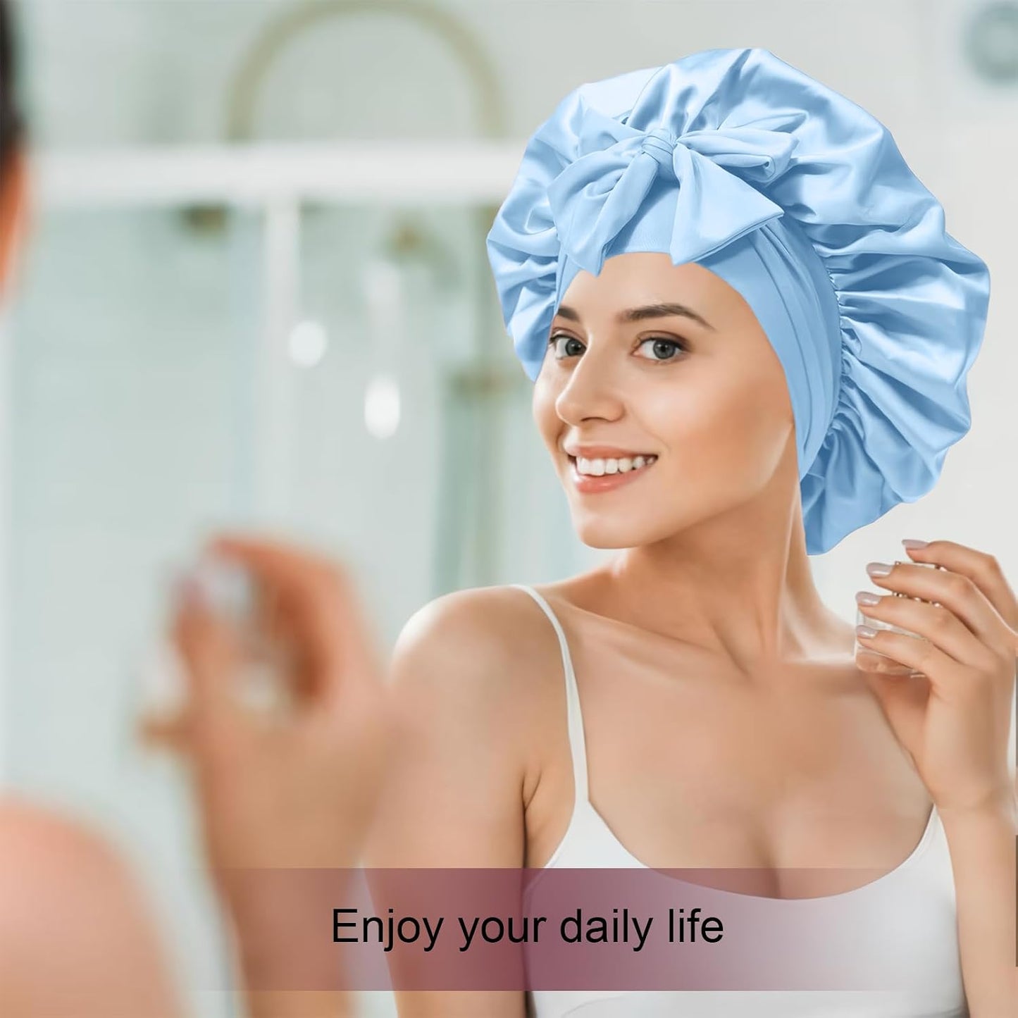 Silk Bonnet for Women, Satin Bonnet for Sleeping, Large Sleep Cap with Elastic Tie Band for Curly Hair