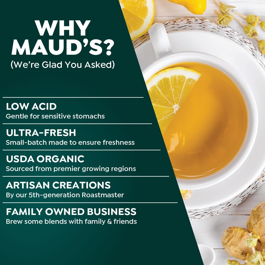 Maud's Organic Chamomile Lavender Tea Pods, 24 ct, Single Serve Pods – 100% Gourmet Blended Tea Leaves, Compatible with Keurig K Cups Maker