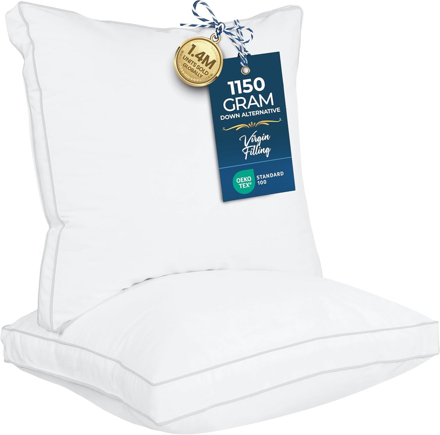 Utopia Bedding Down Alternative Bed Pillows for Sleeping Queen Size (White), Set of 2, Soft & Fluffy Pillow with Cooling, Hotel Quality, Gusseted Pillow for Back, Stomach or Side Sleepers