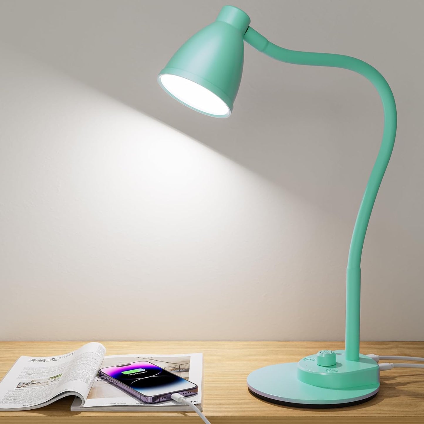 BOHON LED Desk Lamp with USB Charging Port 3 Color Modes Dimmable, Black