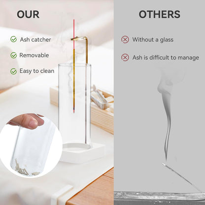 1 Pack Incense Holder for Sticks, Insence-Stick Holder Ash Catcher with Removable Glass [Anti-Ash Flying], Mess-Free Incense Burner Holder, Perfect for Meditation Yoga Relaxation, Home Decor