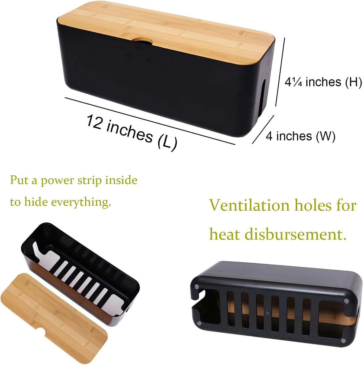 Changsuo Cable Management Box Small White, Extension Cord Organizer for Power Stripe Surge Protector Wire Management Concealer Cover Hider for Desktop Home Office Kitchen (White)