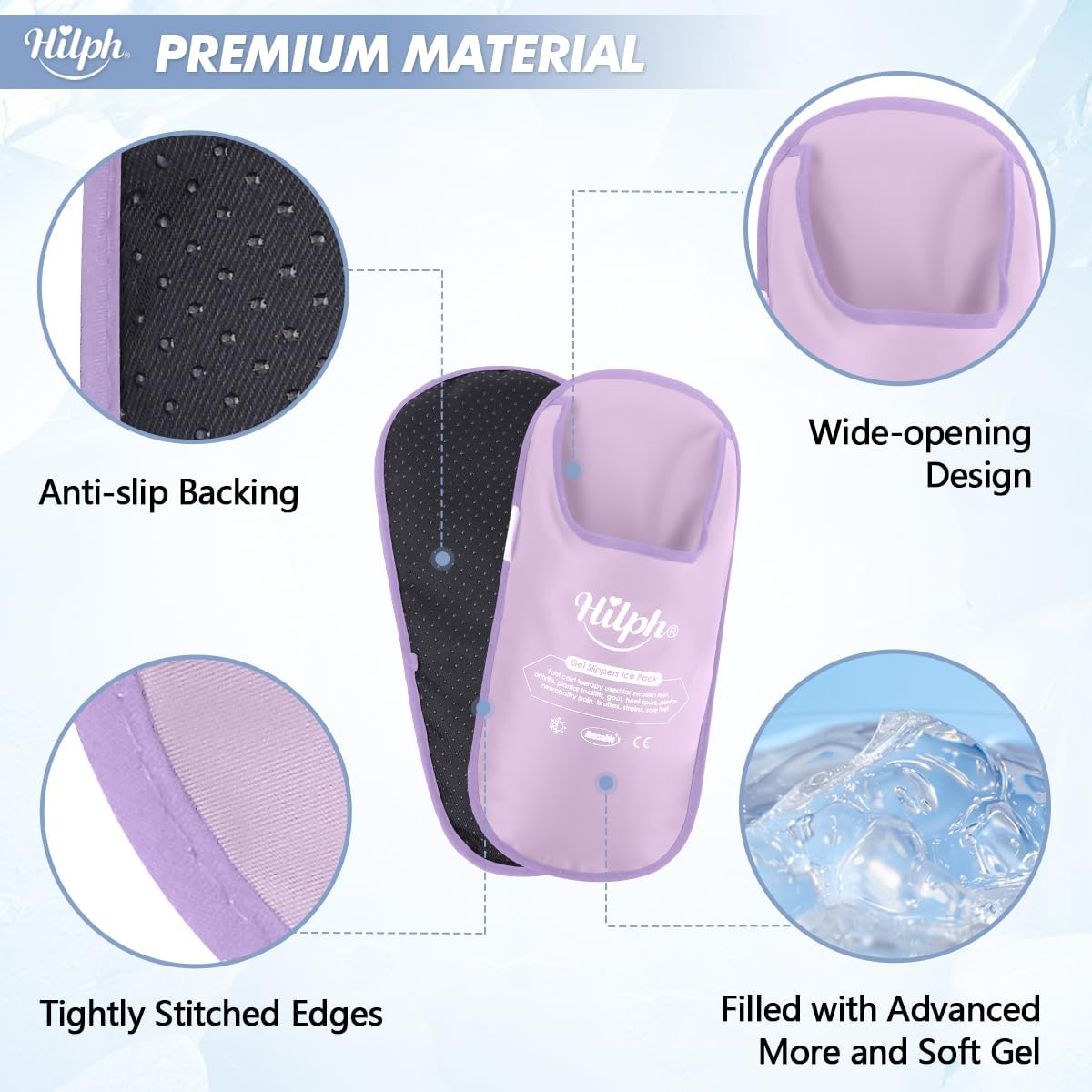 Hilph Foot Ice Pack Slippers,1 Pair Ice Pack for Foot and Toes for Plantar Fasciitis, Gout, Bunions & Neuropathy Relief, HSA or FSA Eligible Hot Cold Therapy Gel Slippers for Surgery Recovery, Blue