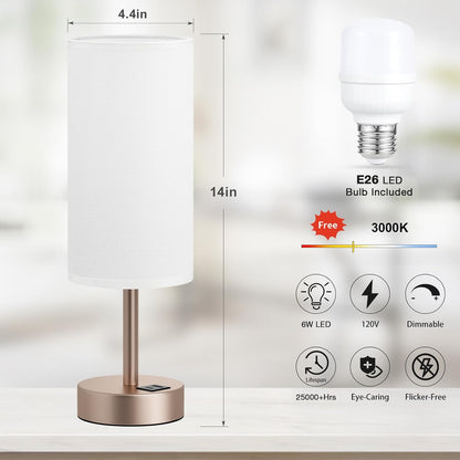 Dicoool Touch Bedside Table Lamp with USB - 3 Way Dimmable Wood Lamp for Bedroom Nightstand, Desk Lamp with Charging Station for Dorm, Living Room, Office, Kids Room, Small, 14in