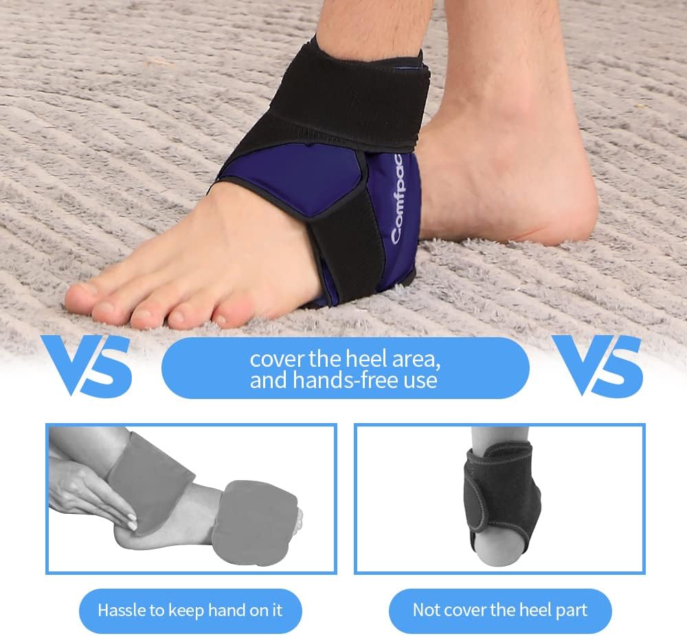 Comfpack Ankle Ice Pack Wrap for Swelling, FSA Eligible, Heel Ice Pack for Pain Relief, Hot Cold Therapy Cold Pack for Plantar Fasciitis, Achilles Tendonitis, Ankle Sprain, Foot Pain, Black